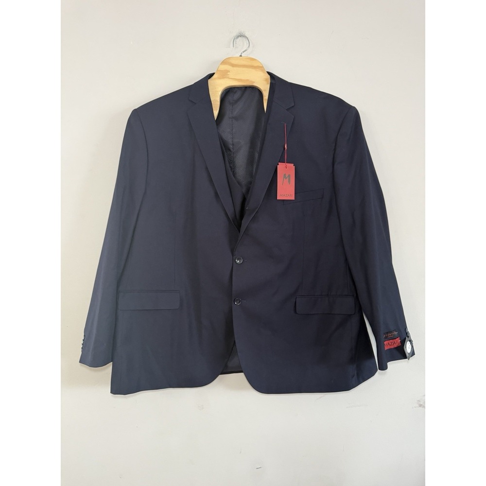 MAZARI Mens 3 PC Suit Navy Paris Model 1500 L62 W58 NWT Unhemmed